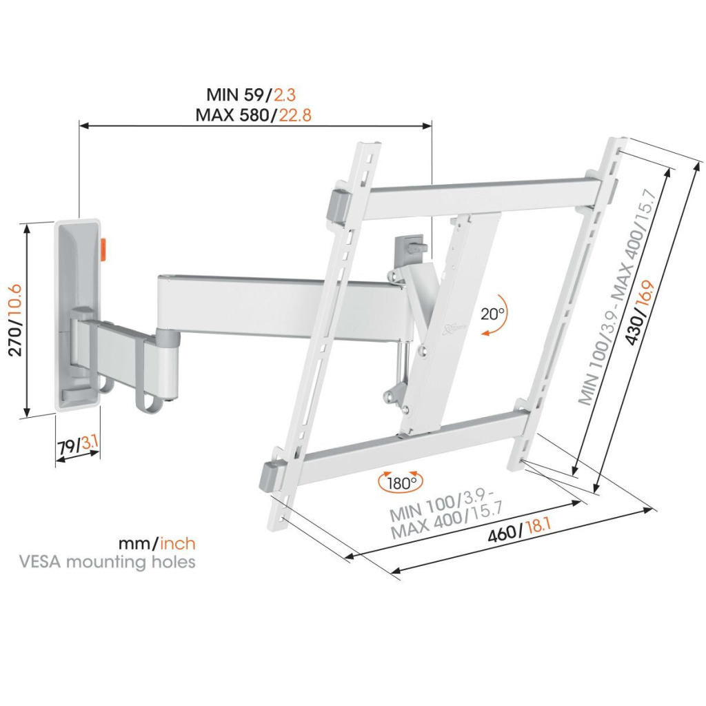 Vogel's TVM 3445 COMFORT Full Motion+ TV-vægbeslag 32–65" – Hvid